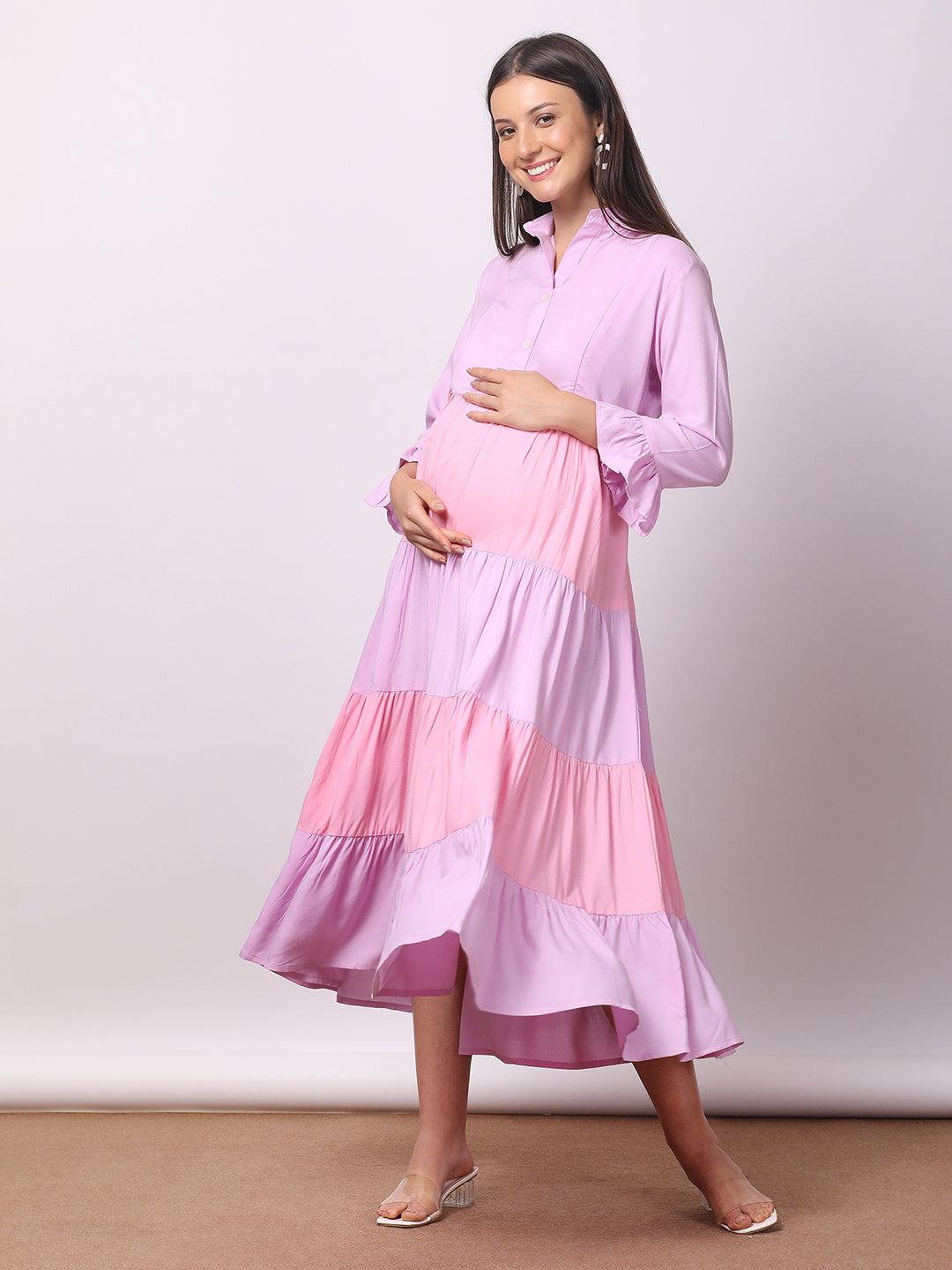 Solid Color Maternity Midi Dress – Soft, Stretchy & Nursing Friendly