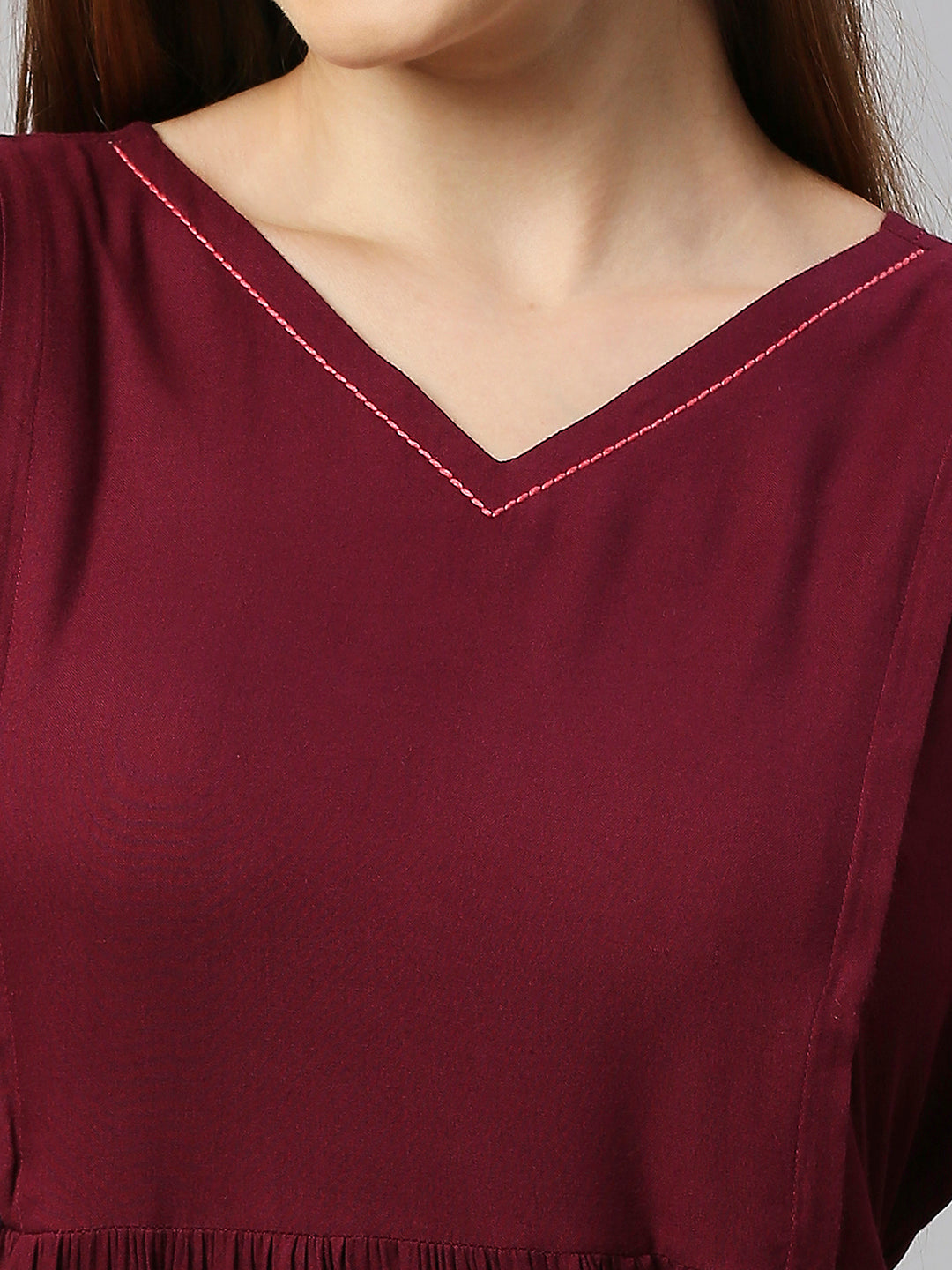 V Neck Bell Sleeve Tiered Maternity Fit & Flare Midi Dress