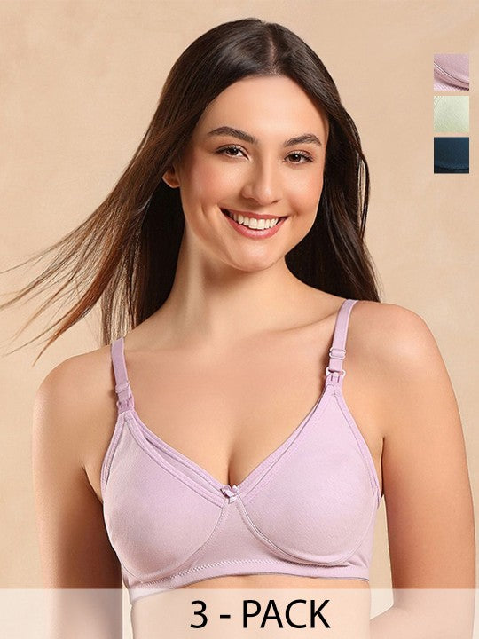 Aanyor Seamless Maternity Bra | Soft Cotton | Removable Pads | Easy Feeding Access | Full Coverage Pack Of 3