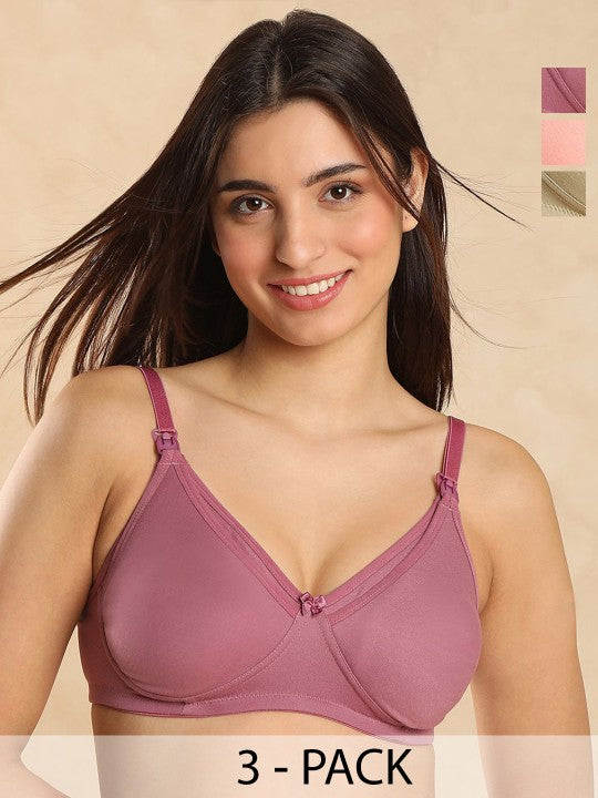 Aanyor Maternity & Nursing Bra for Women Pack Of 3| Cotton | Wire-Free | Adjustable Straps | Breastfeeding Friendly