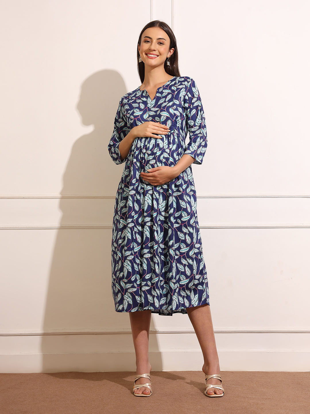 Women Floral Print Maternity Maxi Dress Comfort-Fit Maternity Gown – Lightweight, Breathable & Nursing Friendly