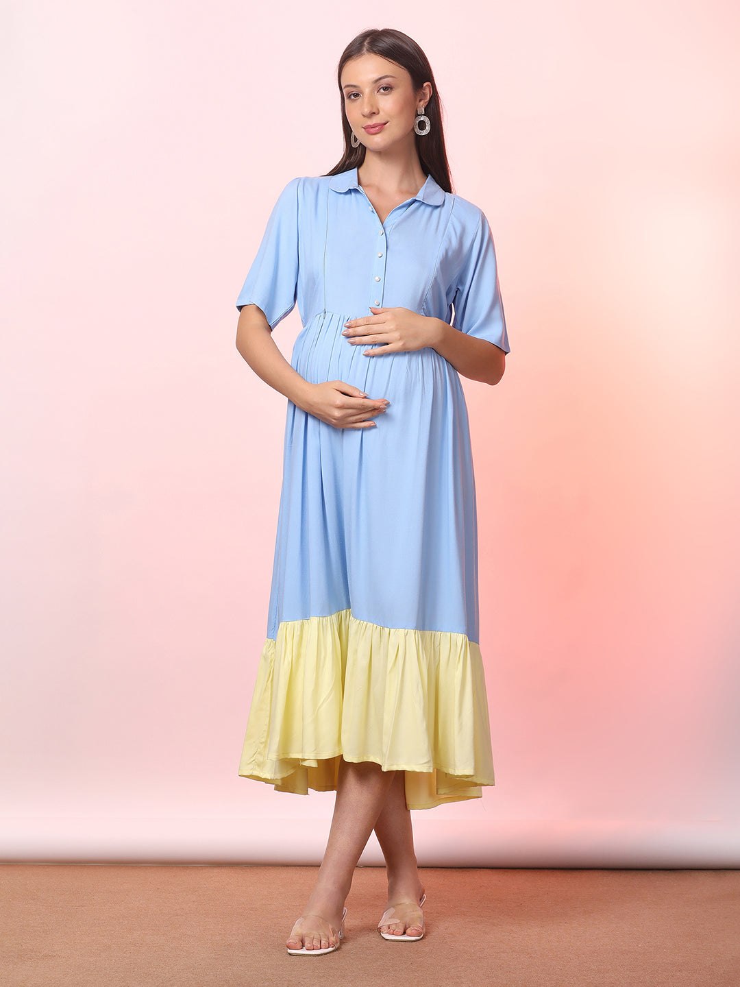 Solid Color Maternity Midi Dress – Soft, Stretchy & Nursing Friendly