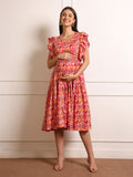 Women Floral Print Flared Sleeve Maternity Fit & Flare Midi Dress