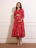 Printed Maternity Dress with Hidden Zipper – Ideal for Baby Shower & Photoshoots