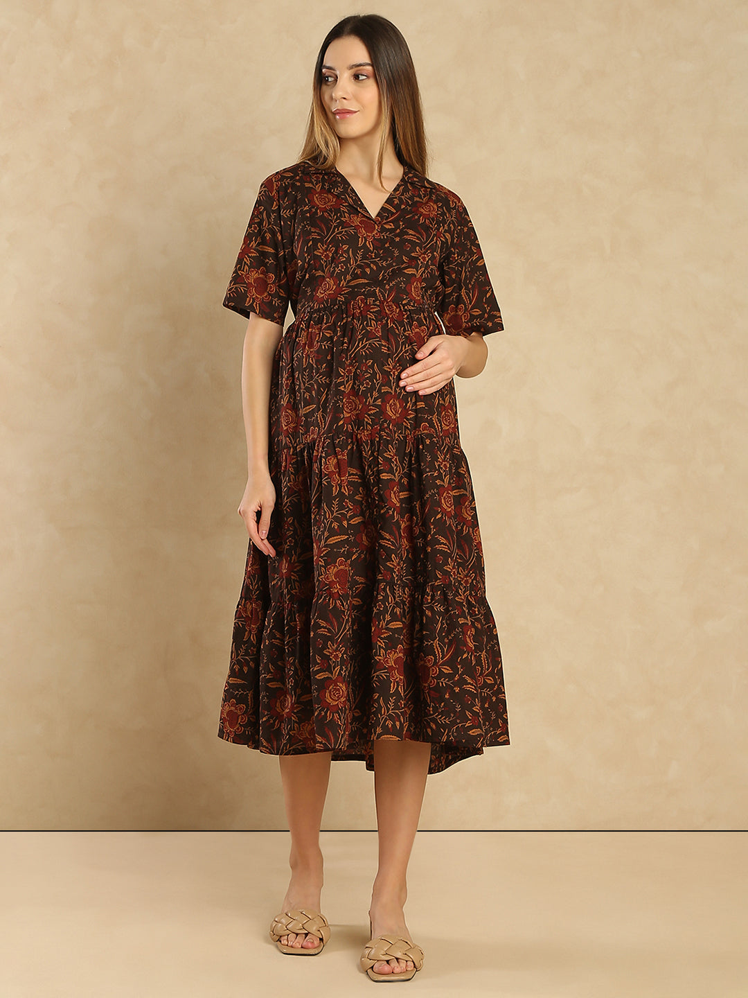 Maternity Floral Printed Fit & Flare Midi Dress