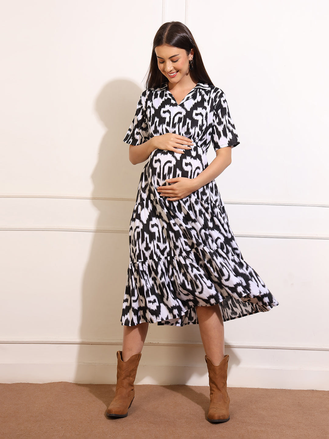 Aanyor Soft Cotton Maternity Dress with Feeding Zip – Perfect for All Trimesters