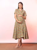 Floral Printed Maternity Fit & Flare Maxi Dress