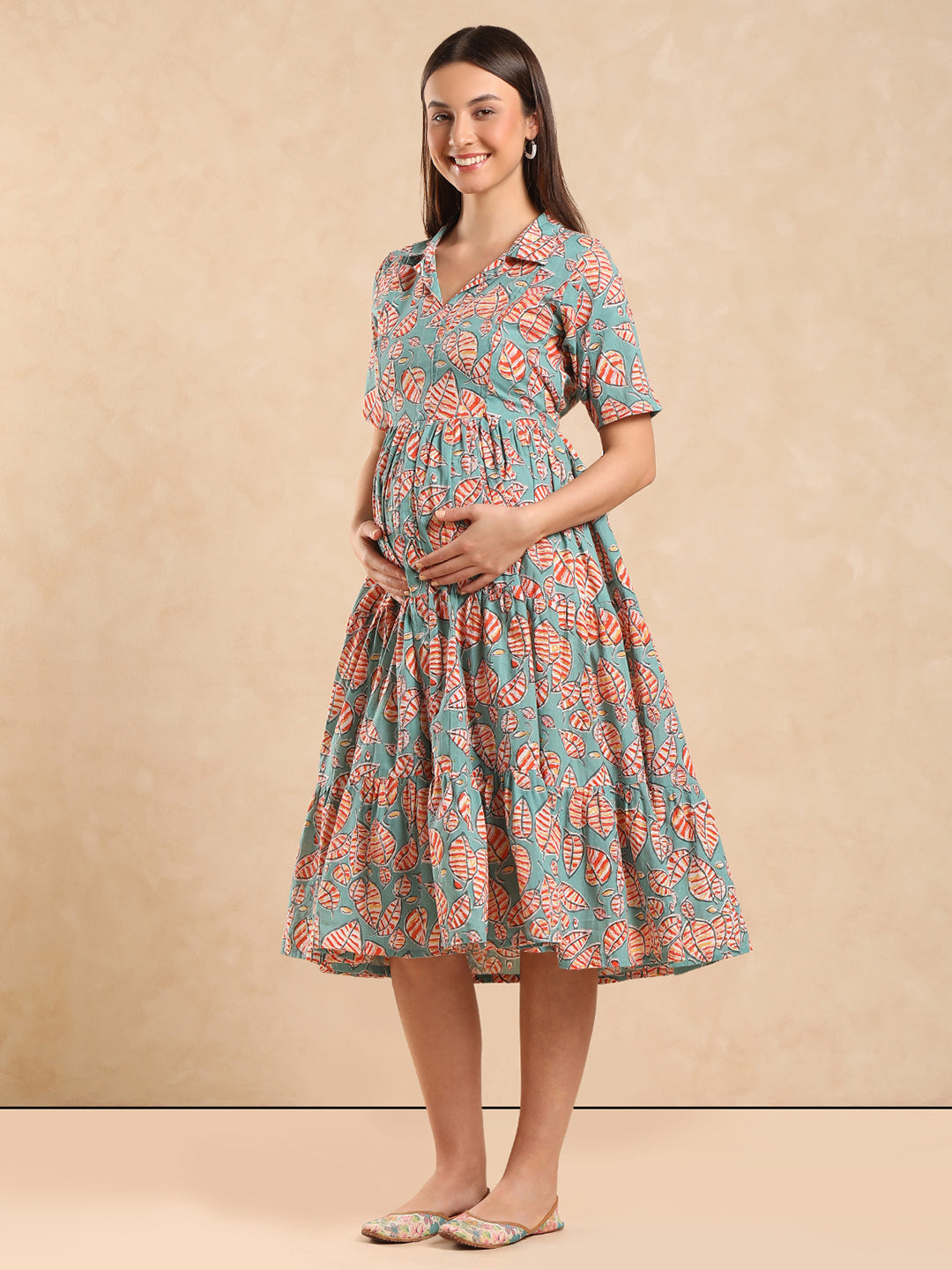 Floral Print Maternity Shirt Dress Easy Nursing with Elegant Look