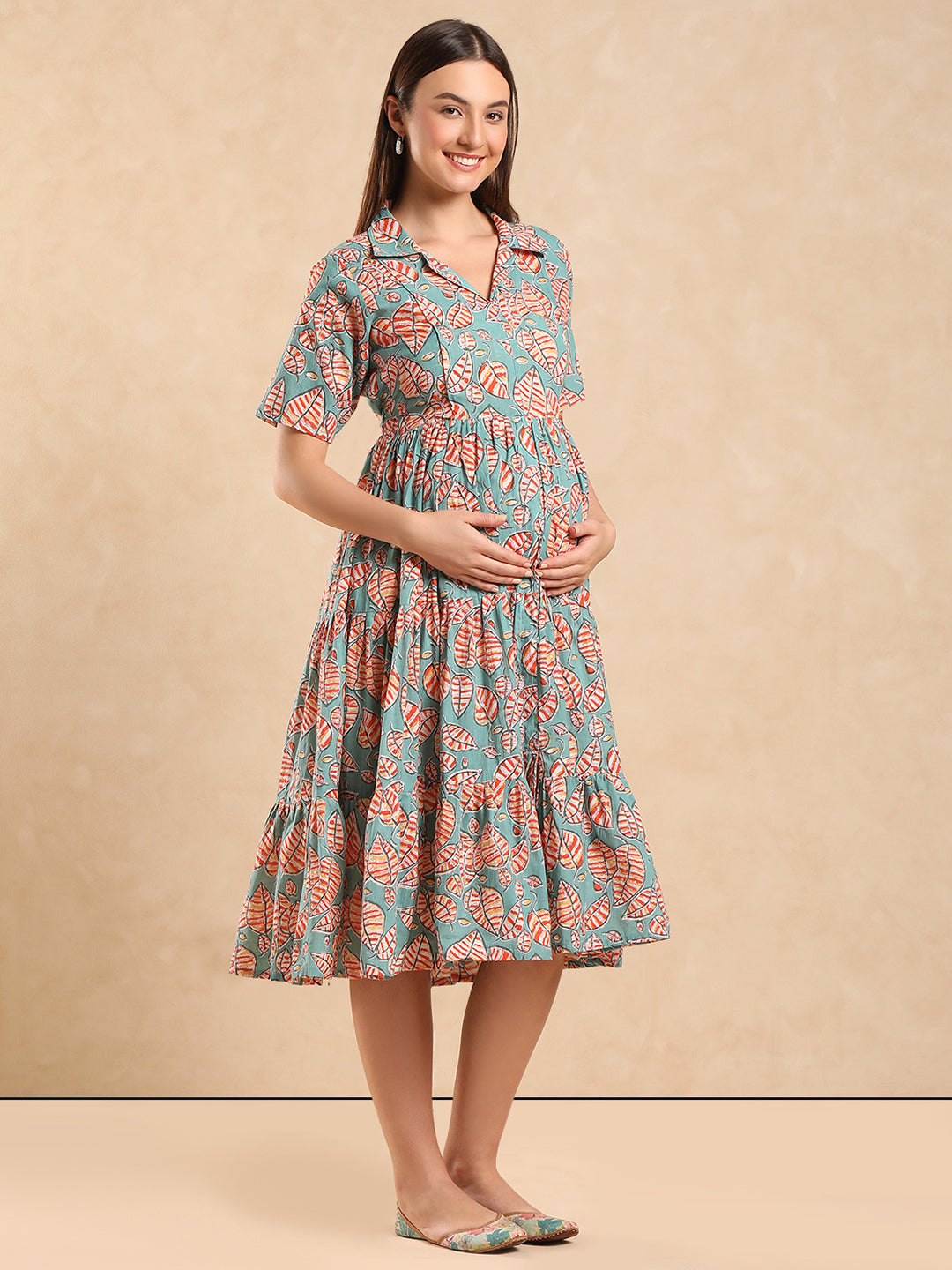 Floral Print Maternity Shirt Dress Easy Nursing with Elegant Look