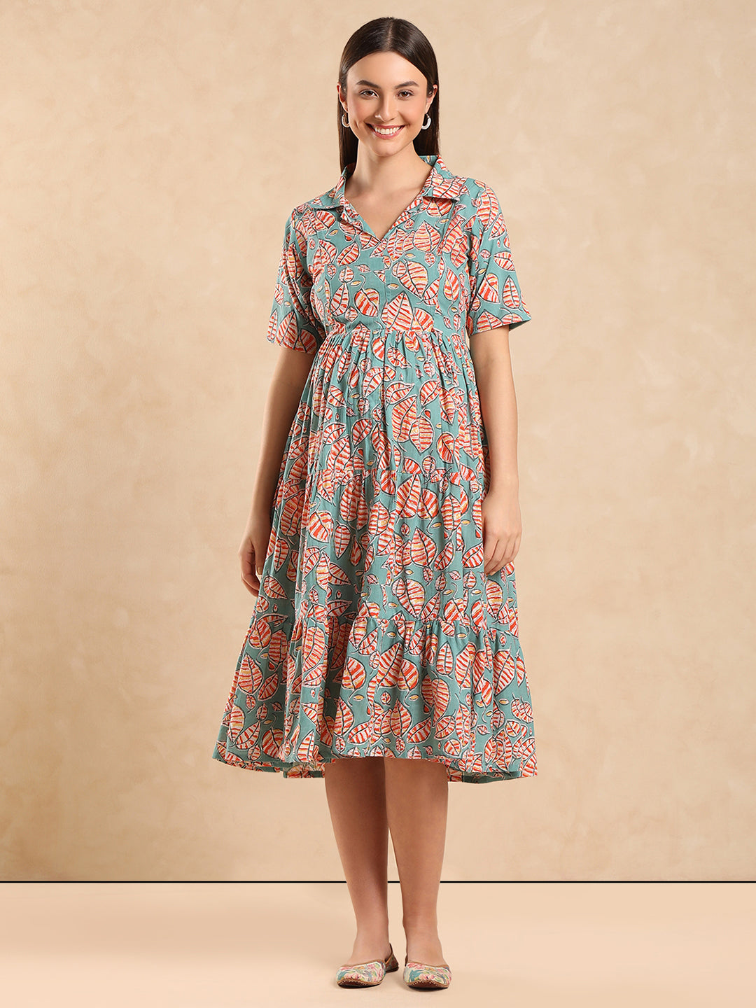Floral Print Maternity Shirt Dress Easy Nursing with Elegant Look