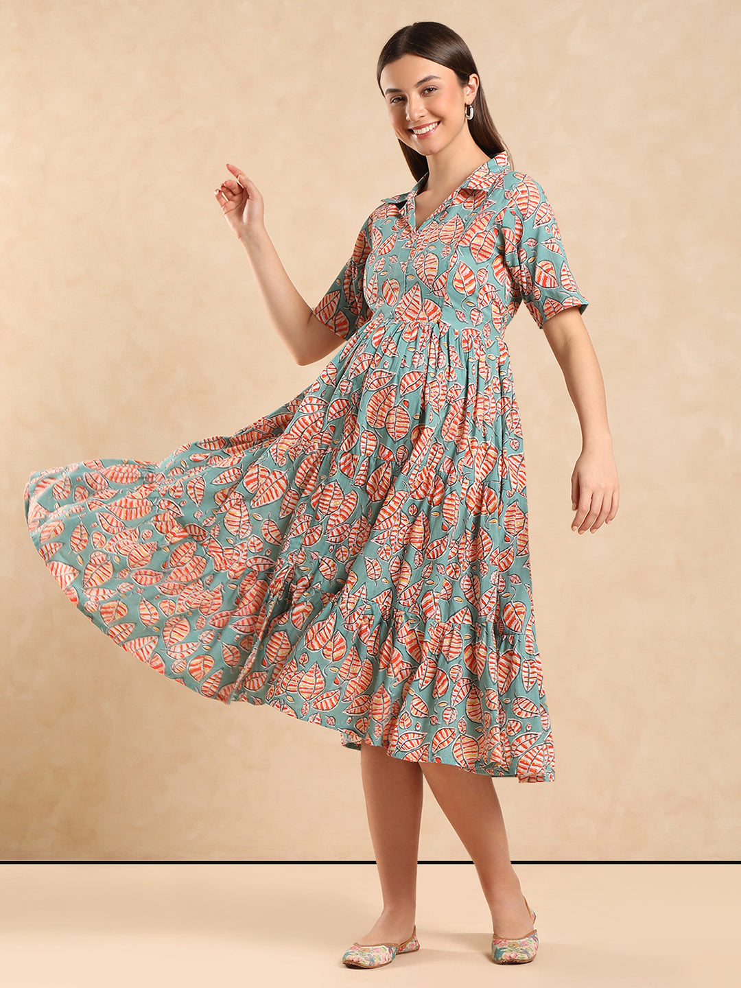 Floral Print Maternity Shirt Dress Easy Nursing with Elegant Look