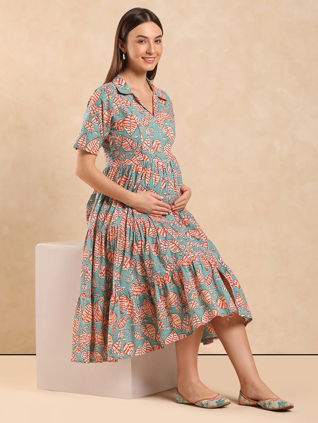 Floral Print Maternity Shirt Dress Easy Nursing with Elegant Look