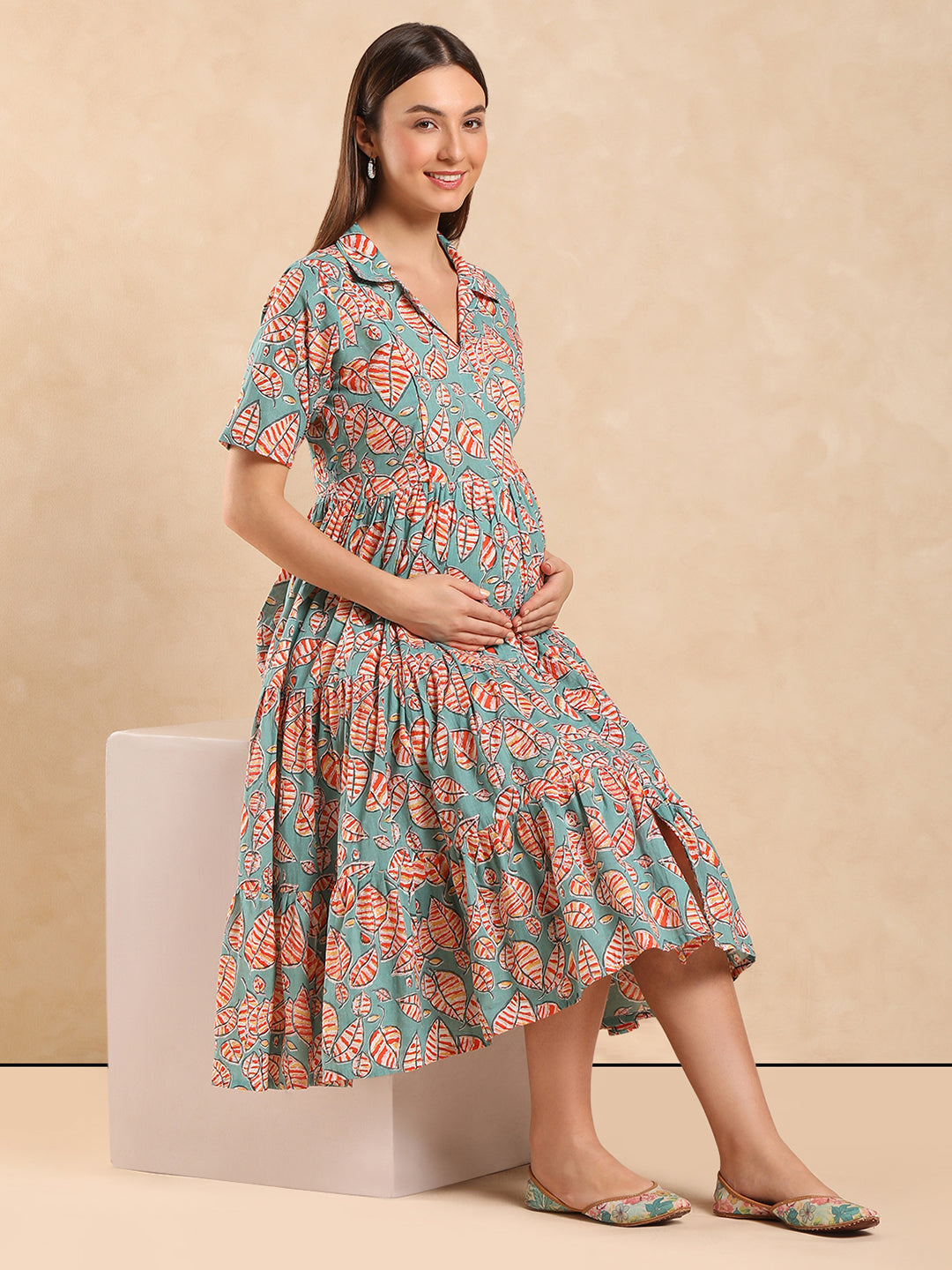 Floral Print Maternity Shirt Dress Easy Nursing with Elegant Look