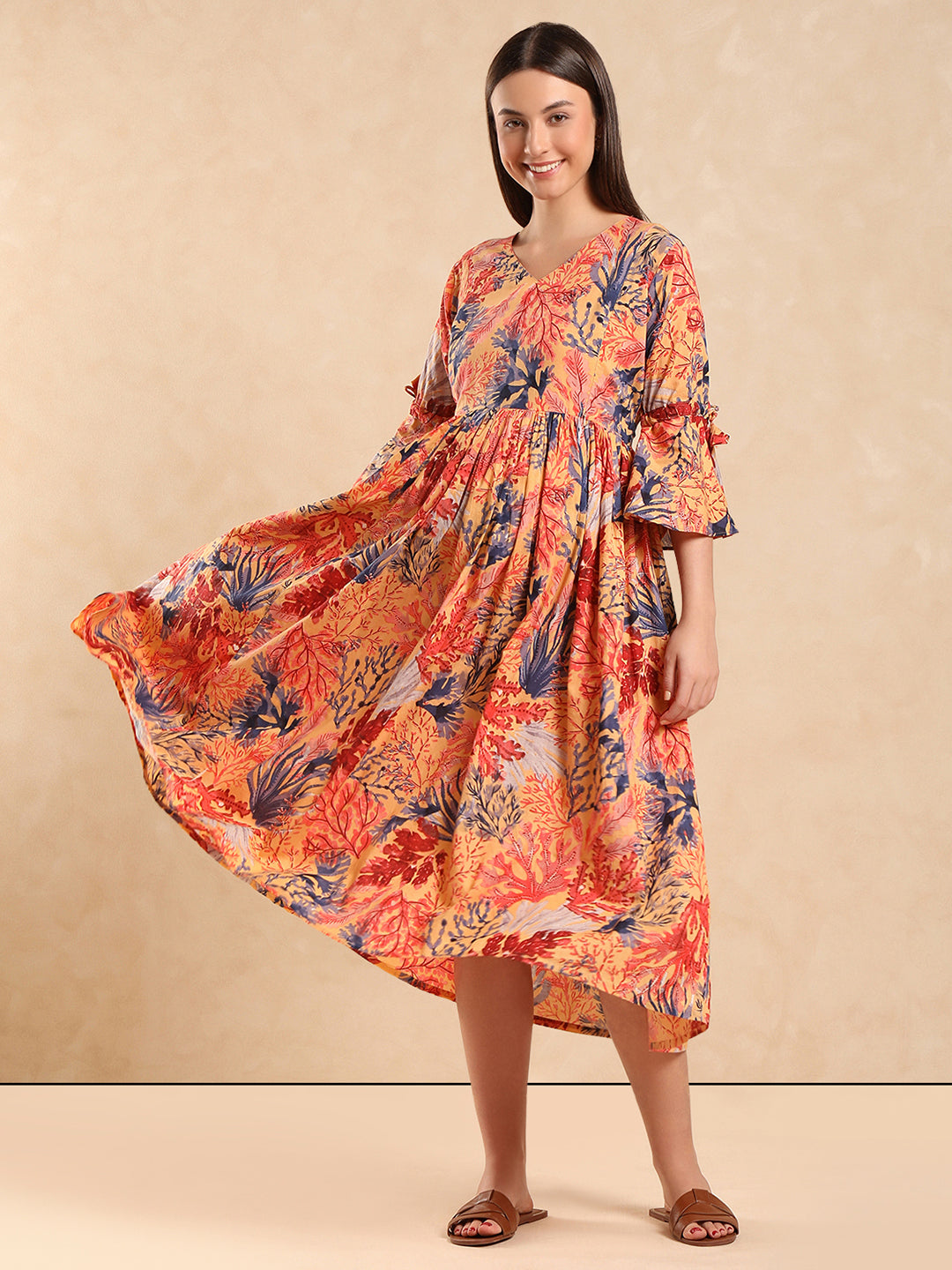 Printed Pure Cotton Maternity Fit & Flare Midi Dress