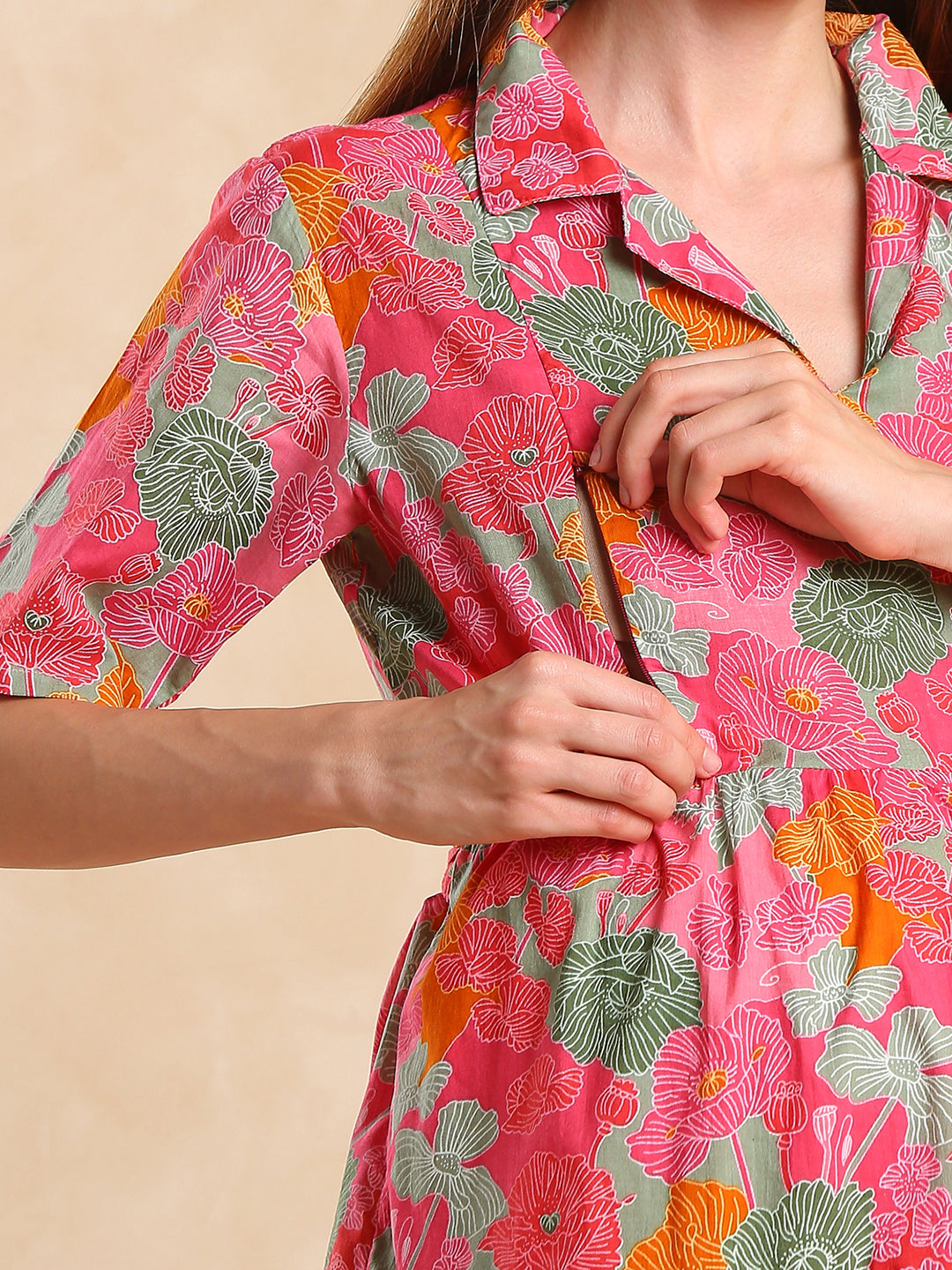 Women Cotton Floral Printed Maternity Fit & Flare Dress