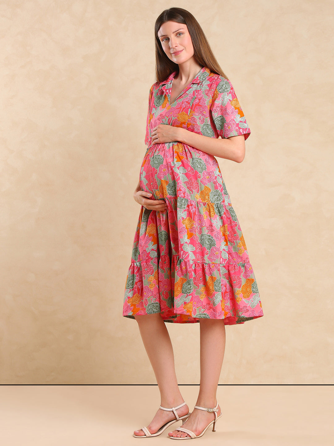 Women Cotton Floral Printed Maternity Fit & Flare Dress
