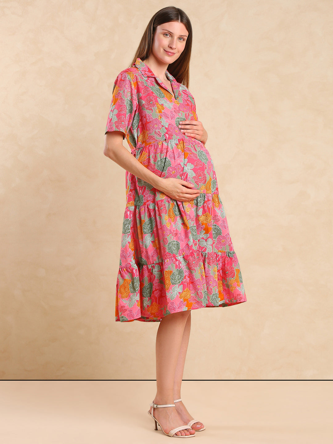Women Cotton Floral Printed Maternity Fit & Flare Dress