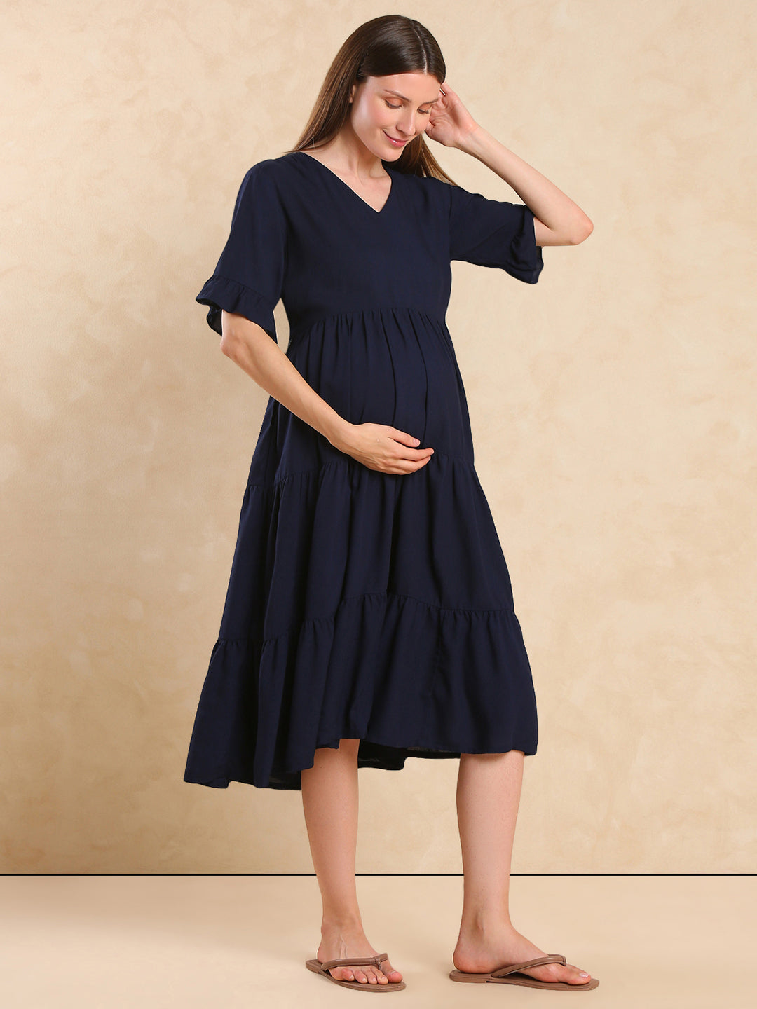 Women's Maternity Fit & Flare Tiered Dress