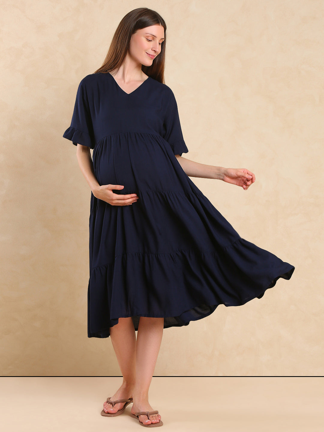 Women's Maternity Fit & Flare Tiered Dress