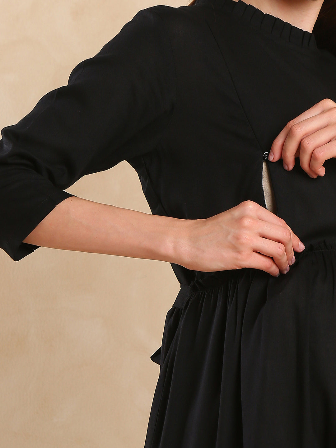 Women Mock Neck Maternity Fit & Flare Midi Dress Easy Nursing with Elegant Look