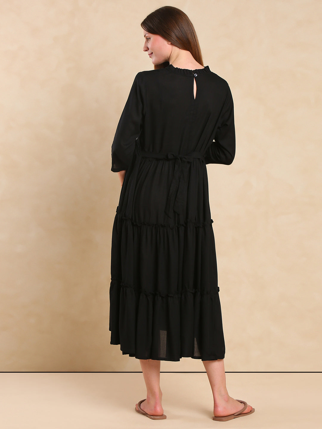 Women Mock Neck Maternity Fit & Flare Midi Dress Easy Nursing with Elegant Look