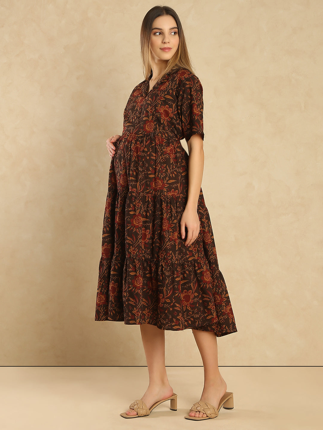 Maternity Floral Printed Fit & Flare Midi Dress