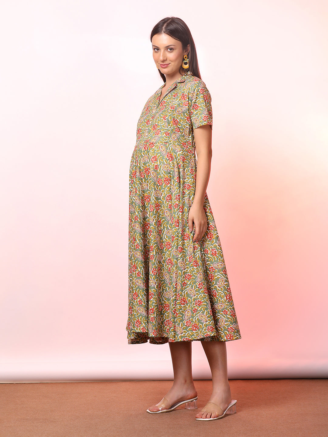 Floral Printed Maternity Fit & Flare Maxi Dress