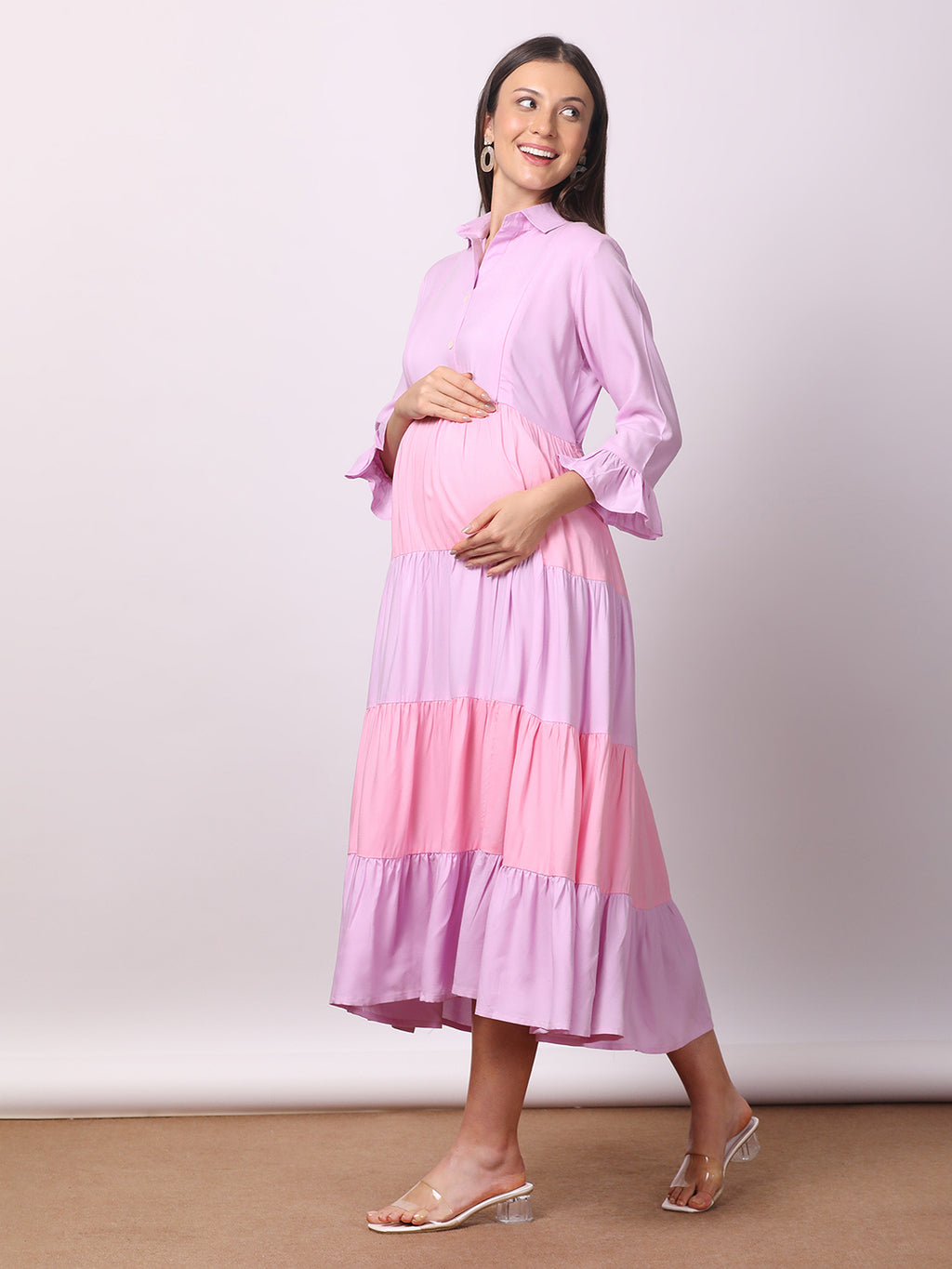 Solid Color Maternity Midi Dress – Soft, Stretchy & Nursing Friendly