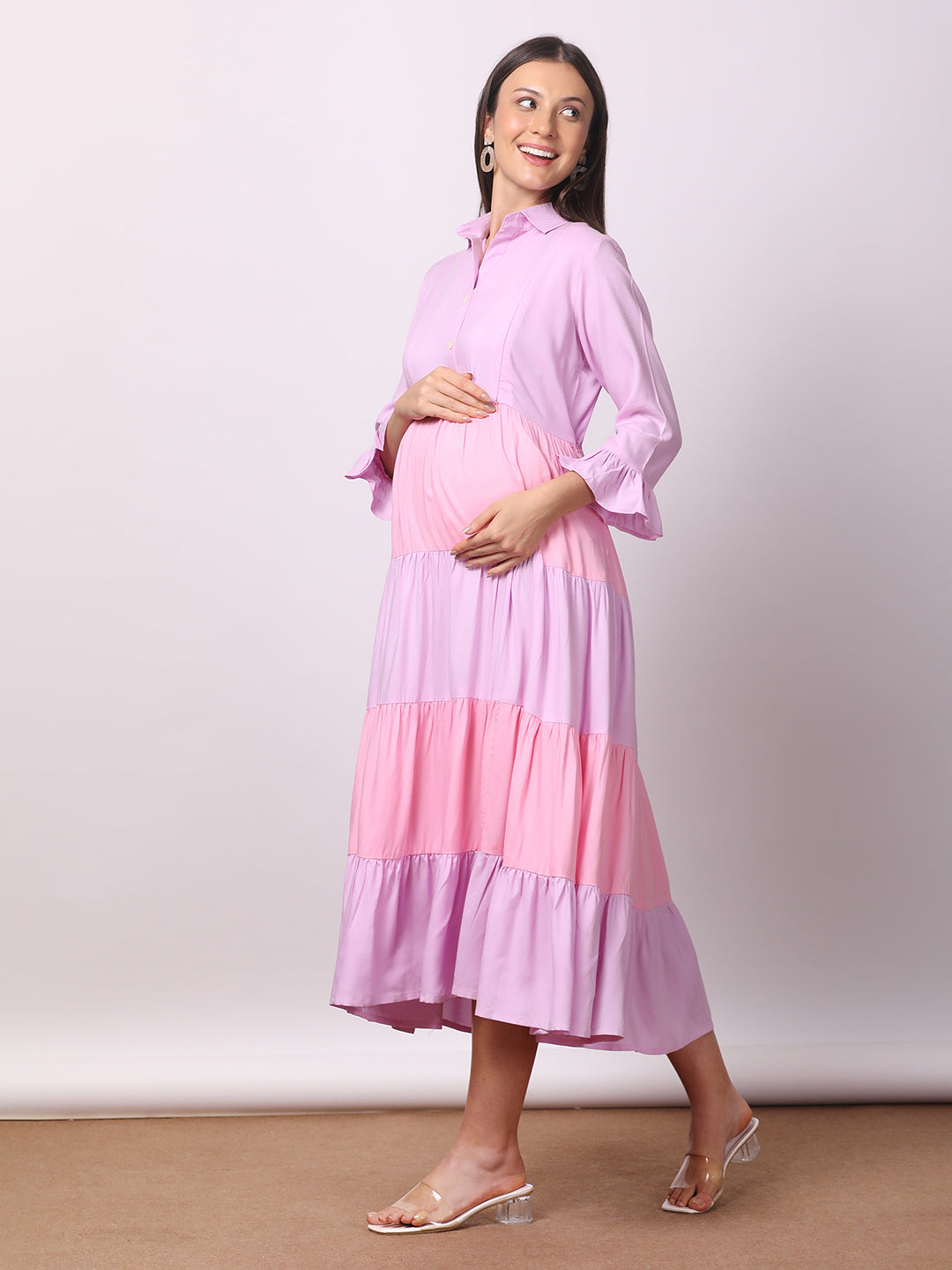 Solid Color Maternity Midi Dress – Soft, Stretchy & Nursing Friendly