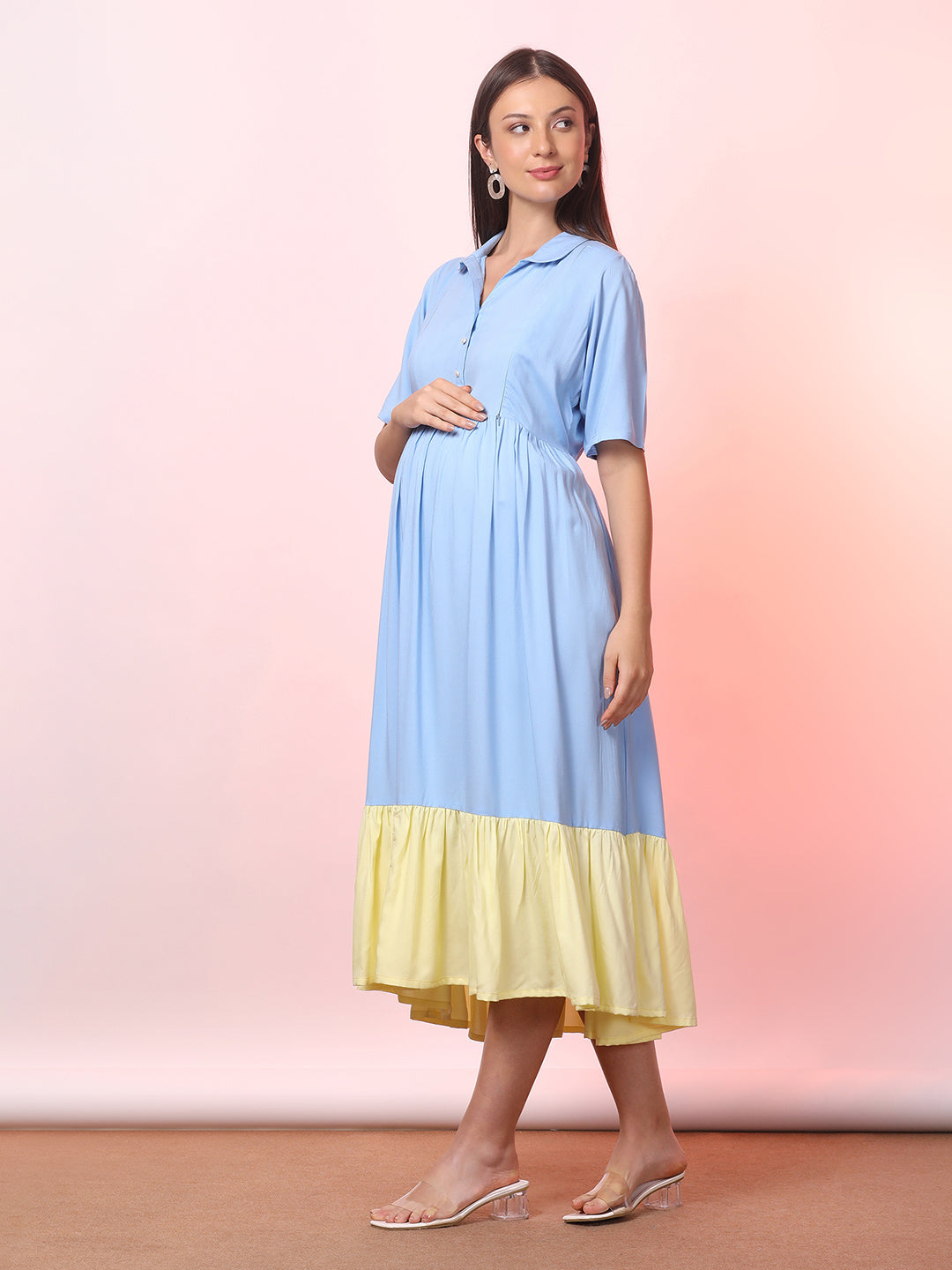 Solid Color Maternity Midi Dress – Soft, Stretchy & Nursing Friendly