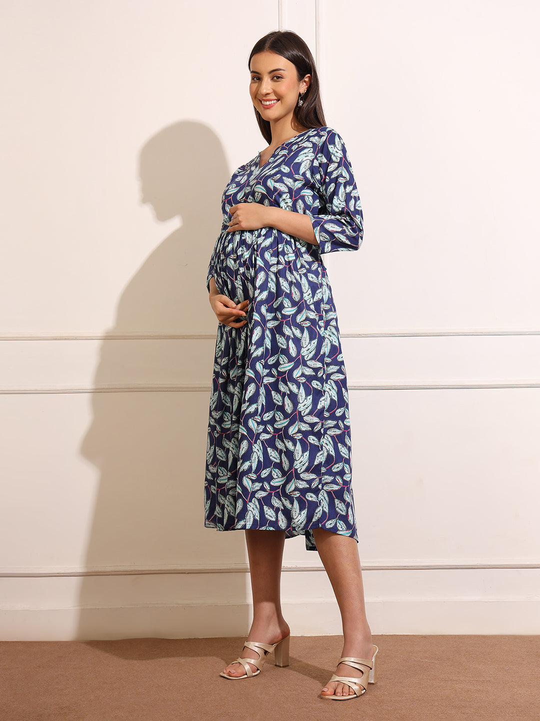 Women Floral Print Maternity Maxi Dress Comfort-Fit Maternity Gown – Lightweight, Breathable & Nursing Friendly