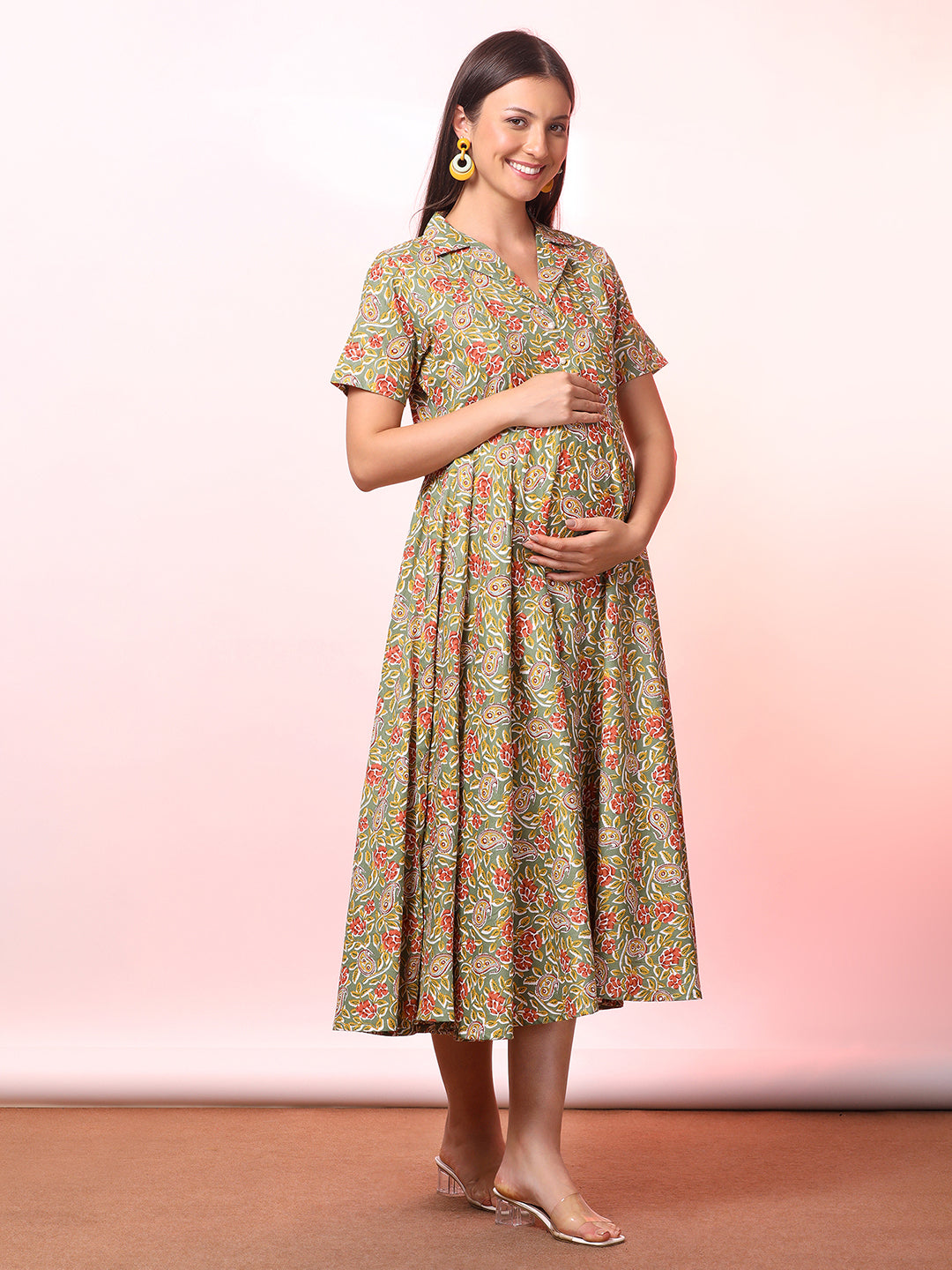 Floral Printed Maternity Fit & Flare Maxi Dress