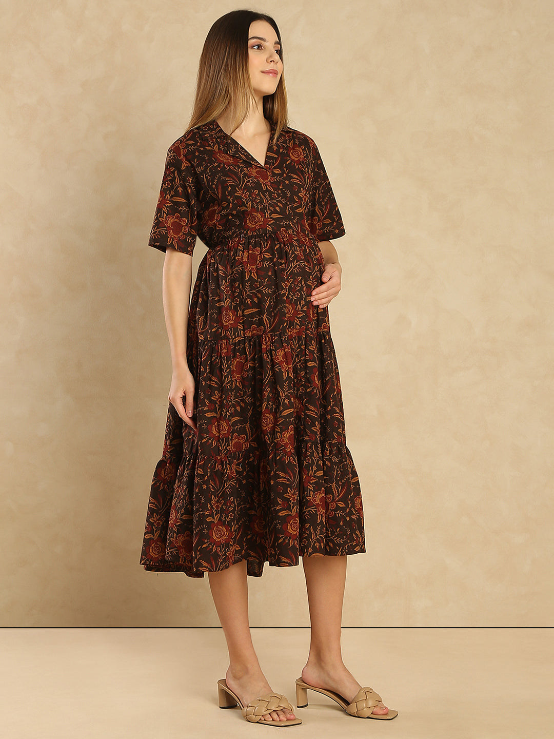 Maternity Floral Printed Fit & Flare Midi Dress