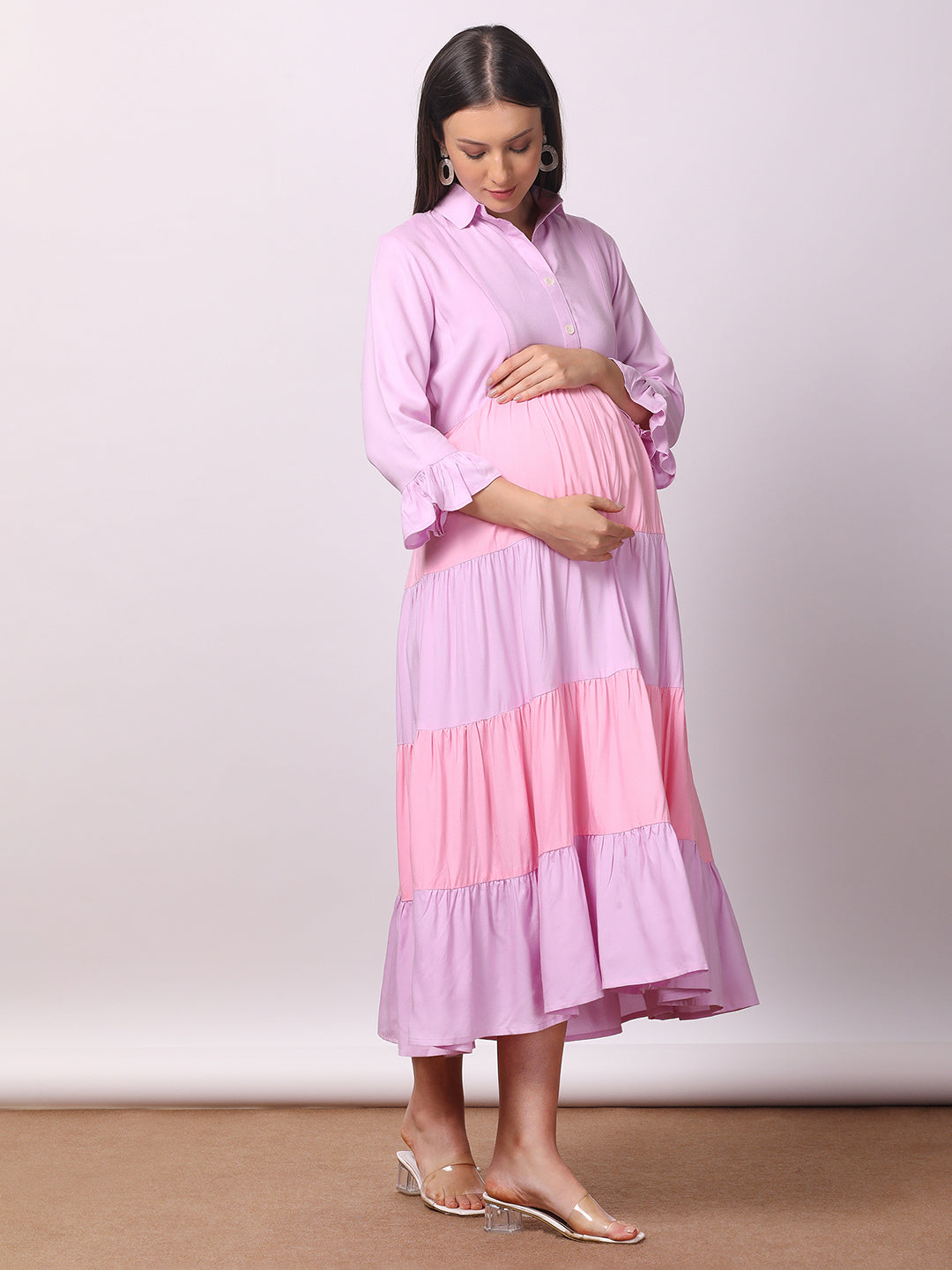 Solid Color Maternity Midi Dress – Soft, Stretchy & Nursing Friendly