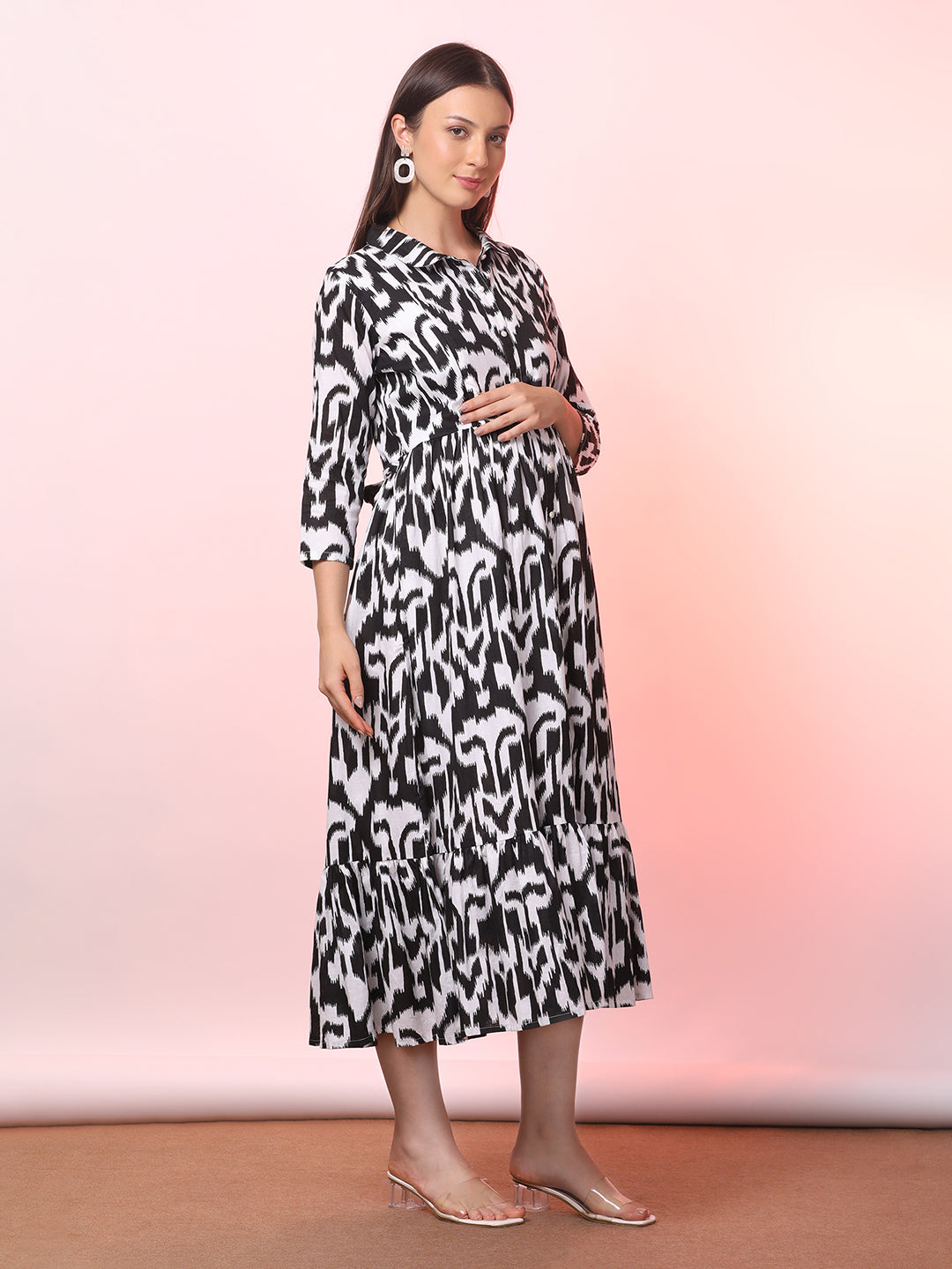 Abstract Print Women's Maternity Dress Women Printed Maternity Shirt Maxi Dress