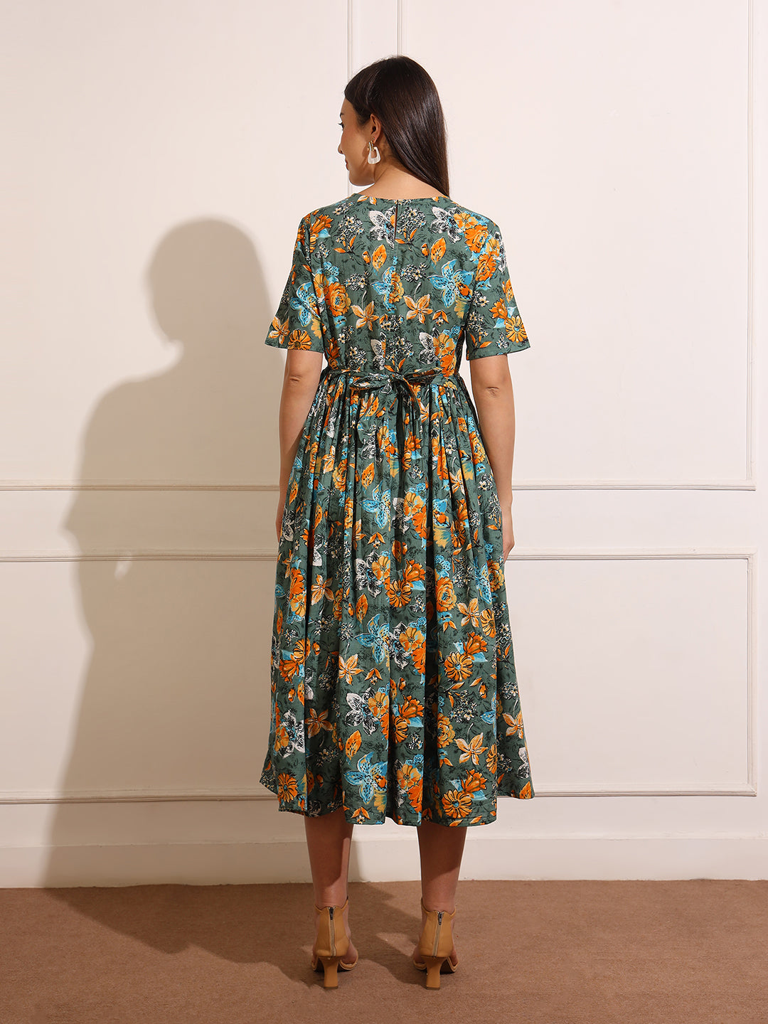 Floral Print Maternity Slit Fit & Flare Midi Dress