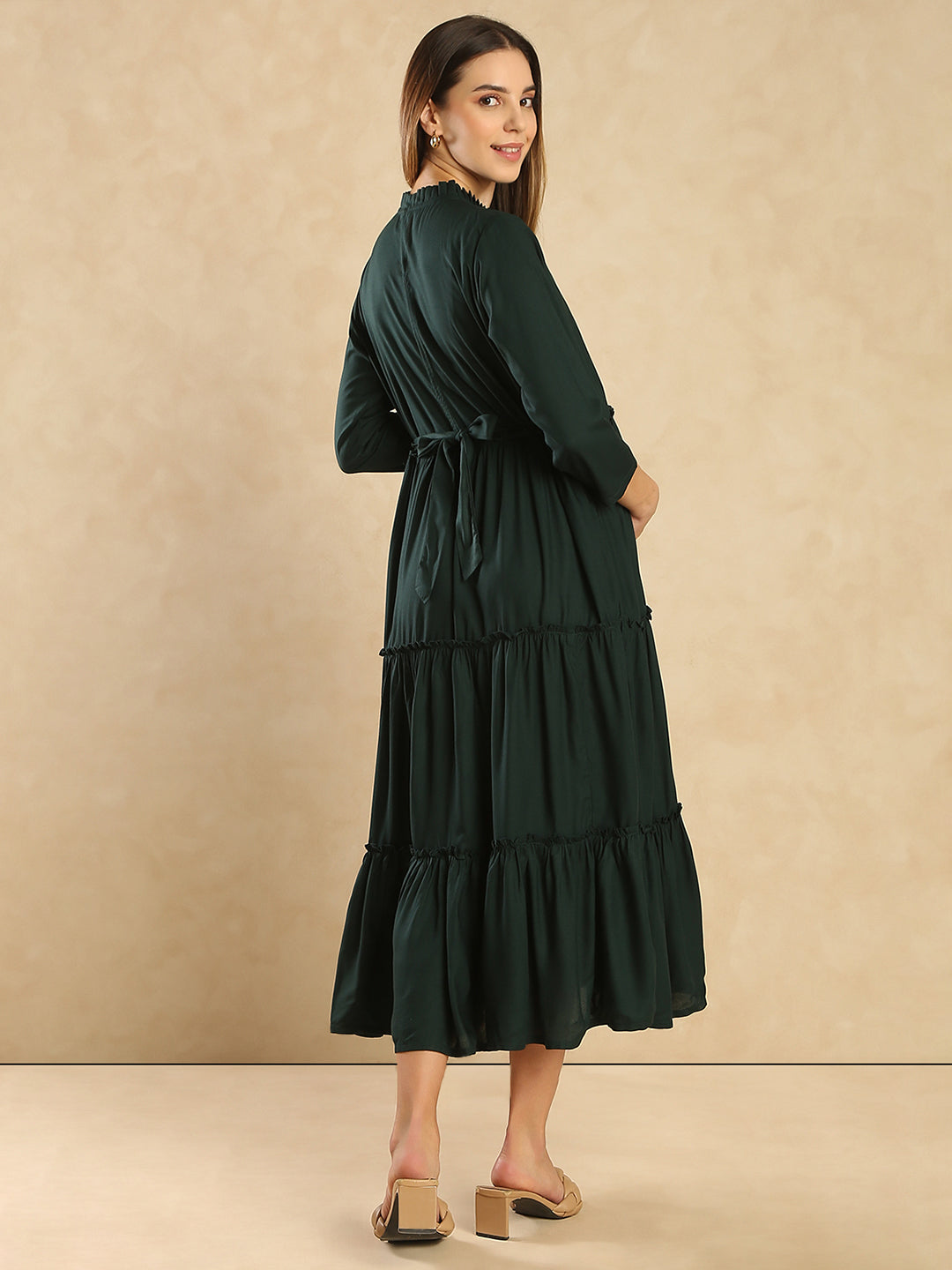 Maternity Fit & Flare Tiered Midi Dress Solid Color Maternity Midi Dress