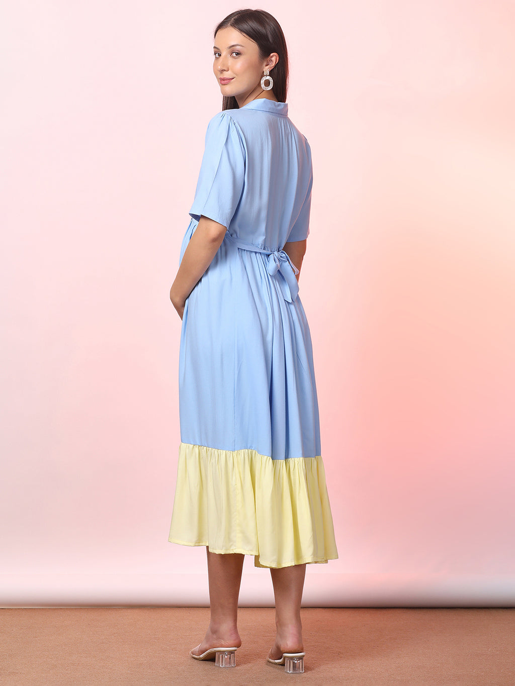 Solid Color Maternity Midi Dress – Soft, Stretchy & Nursing Friendly