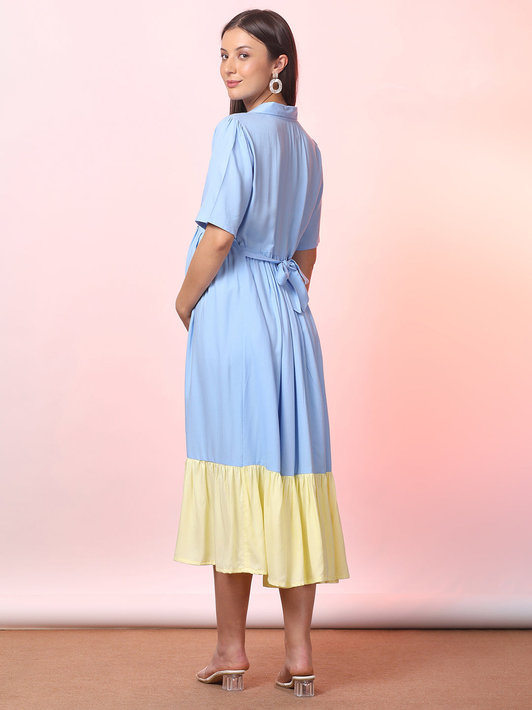 Solid Color Maternity Midi Dress – Soft, Stretchy & Nursing Friendly