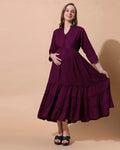 Mandarin Collar Tiered Detail Maternity Fit and Flare Midi Dress