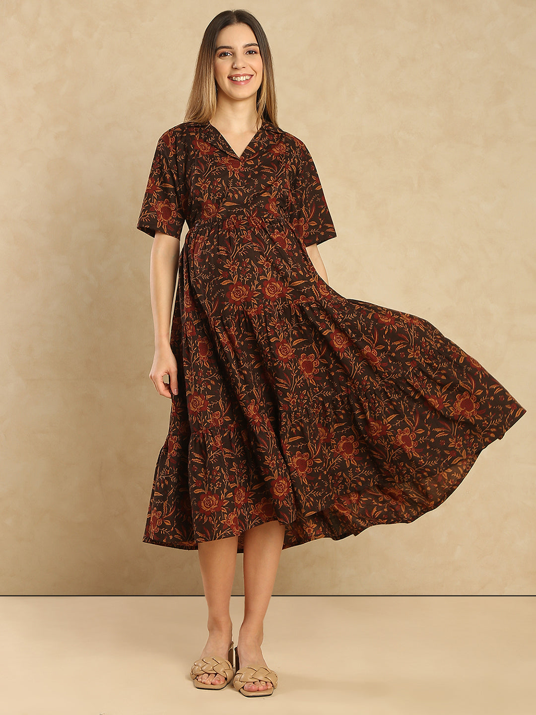 Maternity Floral Printed Fit & Flare Midi Dress