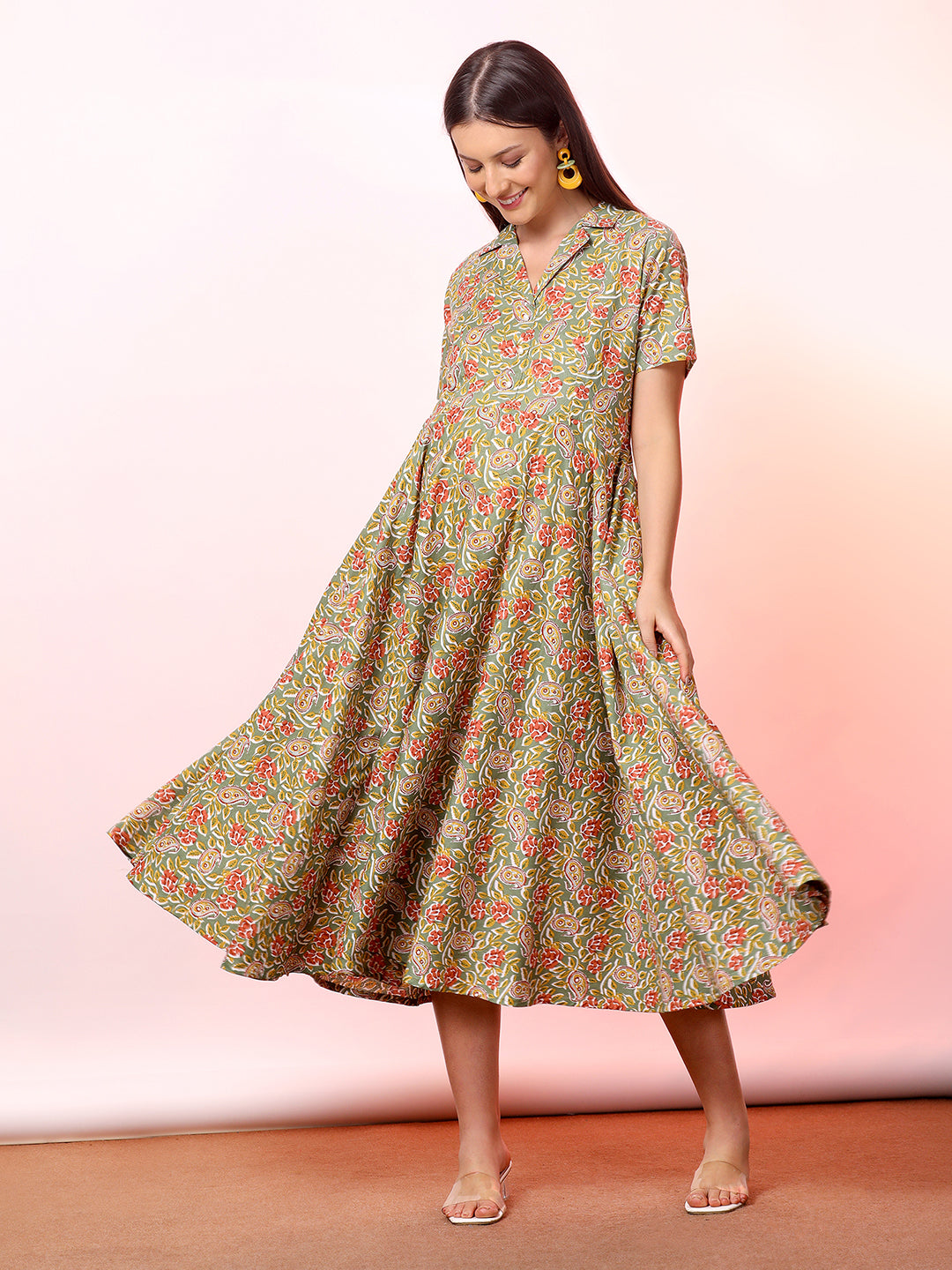 Floral Printed Maternity Fit & Flare Maxi Dress