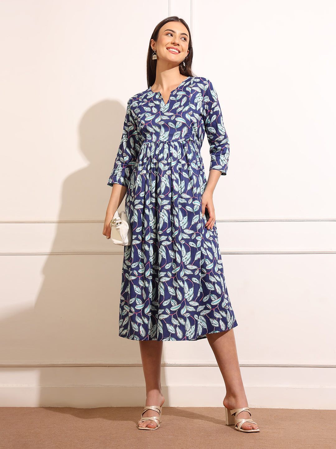 Women Floral Print Maternity Maxi Dress Comfort-Fit Maternity Gown – Lightweight, Breathable & Nursing Friendly