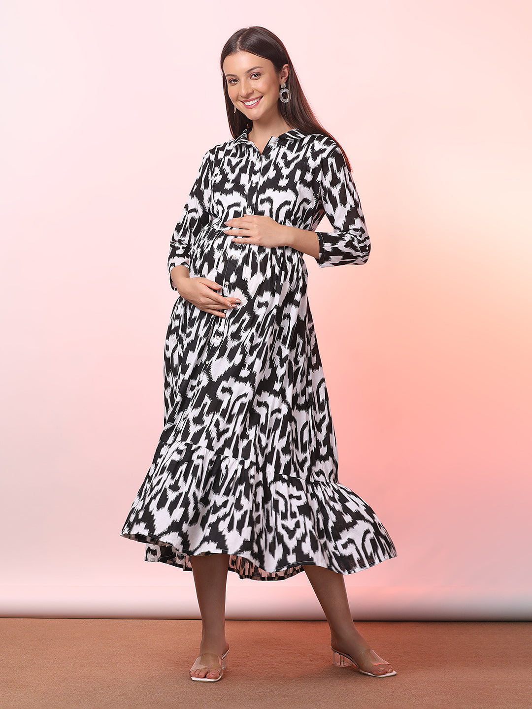 Abstract Print Women's Maternity Dress Women Printed Maternity Shirt Maxi Dress