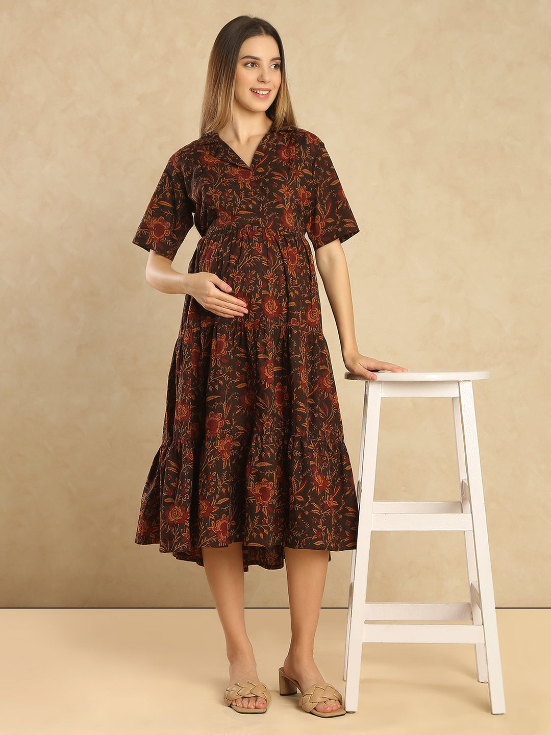 Maternity Floral Printed Fit & Flare Midi Dress