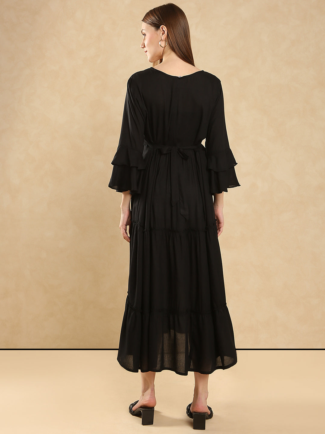 Women's  Elegant Look Bell Sleeve Maternity Tiered Maxi Dress