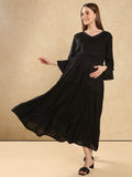 Women's  Elegant Look Bell Sleeve Maternity Tiered Maxi Dress