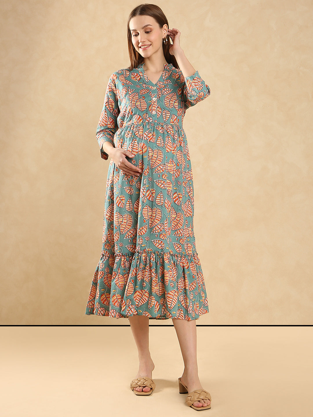 Tropical Print Maternity Cotton A-Line Dress Maternity Dress