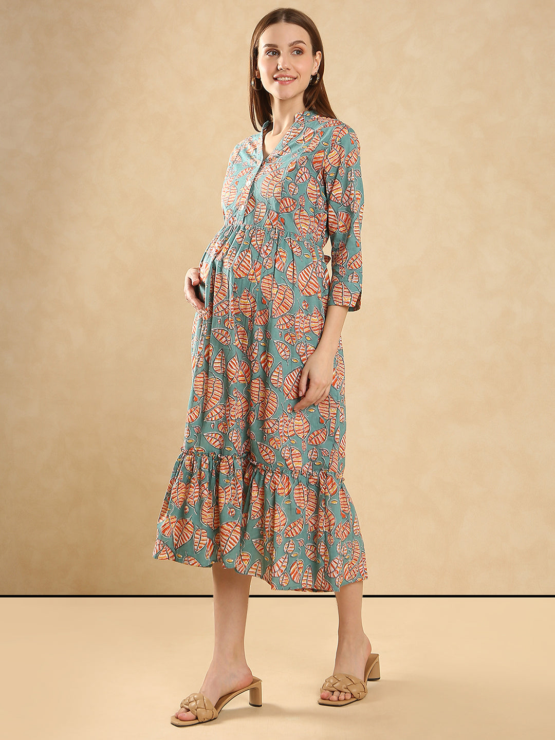 Tropical Print Maternity Cotton A-Line Dress Maternity Dress