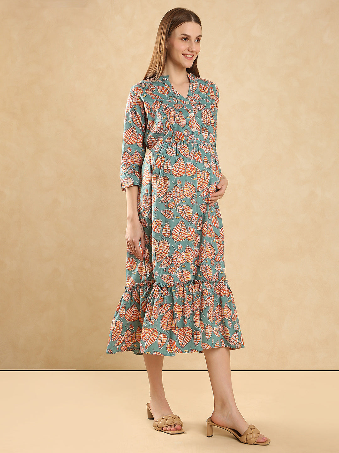 Tropical Print Maternity Cotton A-Line Dress Maternity Dress